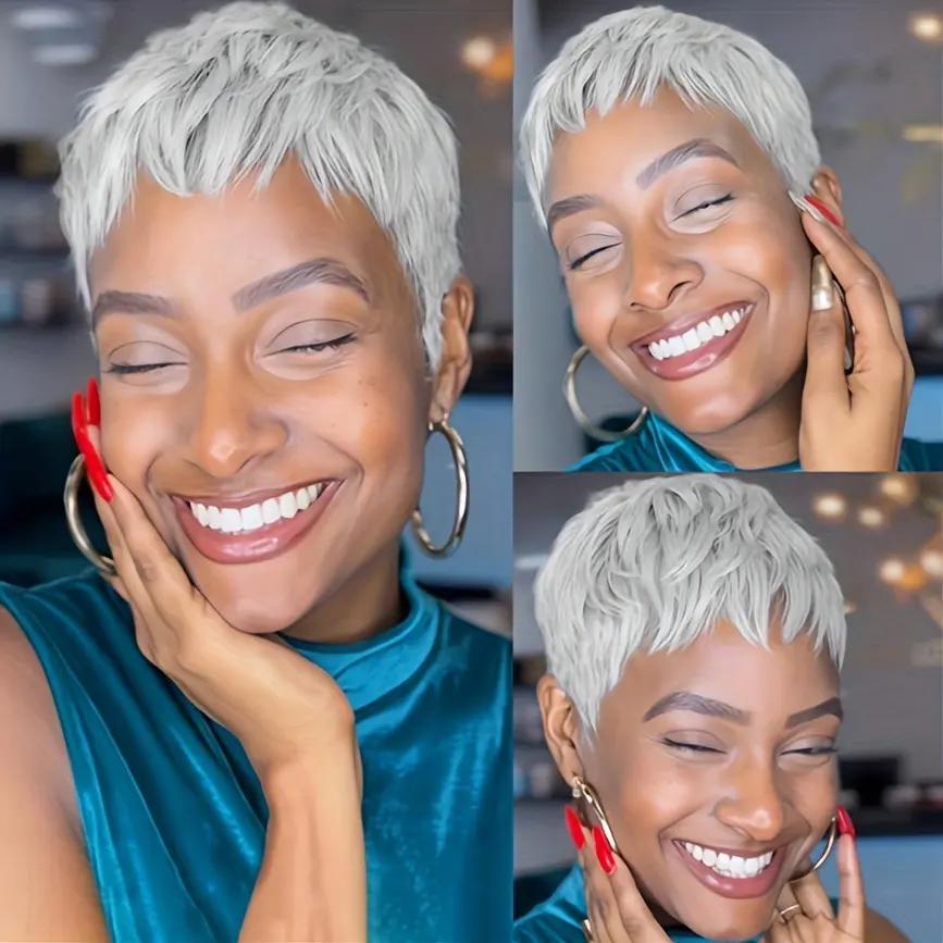 Fashion New 6-Inch Grey Human Hair Wig for Women - Short  display picture 3