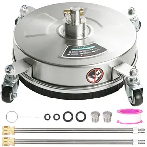 14 Inch Pressure Washer Surface Cleaner, Stainless Steel Body with 4 Rolling Wheels, Universal Power Washer Attachment for Patio, Sidewalk, Deck & Driveway
