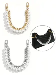 Elegant Metal Pearl Handbag Chain Strap, Dual Chains Design, Stylish Keychain Accessory, Perfect Gift for Fashion Lovers, Purse Accessories