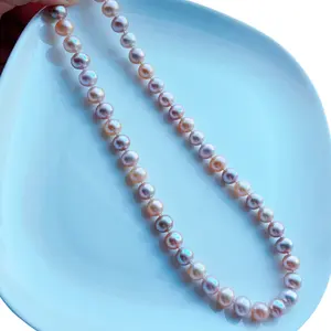 Piswency Genuine Large Candy Color Freshwater Pearl Necklace, Seedless Pearls in Natural Multicolor, 925 Sterling Silver Clasp, Mother's Day Gift
