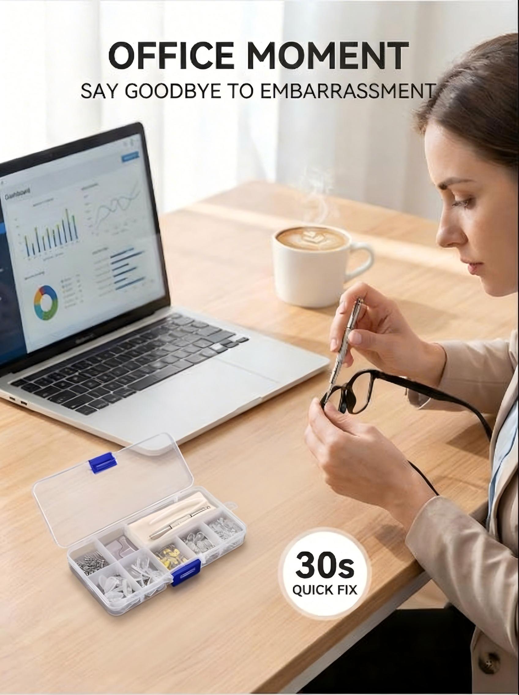 Eyeglass Nose Pads Kit · Upgraded Ultra-Soft Silicone Air Cushion Pads · Non-Slip Screw-in Glasses Repair Kit with Free Tools & Accessories · Perfect for Daily Glasses Wearers · All-Day Comfort for Work & Daily Use