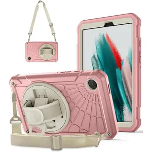 Case for Samsung Galaxy Tab A9 8.7 inch 2023, 360° rotating stand, hand strap & shoulder strap case for Samsung A9 tablet (SM-X110/x115/X117) (Sakura powder)