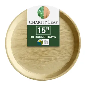 15" Inch Round Platter Bamboo Leaf serving trays