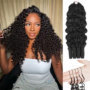 【10A High Quanlity】 Burmese Curly Human Crochet Hair 14-22 inch 50g Knotless Pre-Separated Feather Crochet Real Human Hair 10A Grade Lightweight Reusable Remy Hair Extensions for Women Natural Black Color