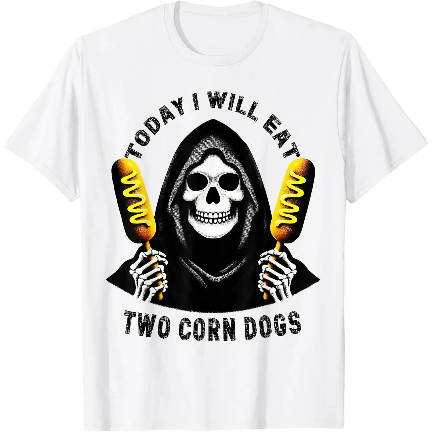 Unisex 100% Cotton 2 Corn Dogs Skeleton Meme Funny T-Shirt, White Streetwear Menswear Top