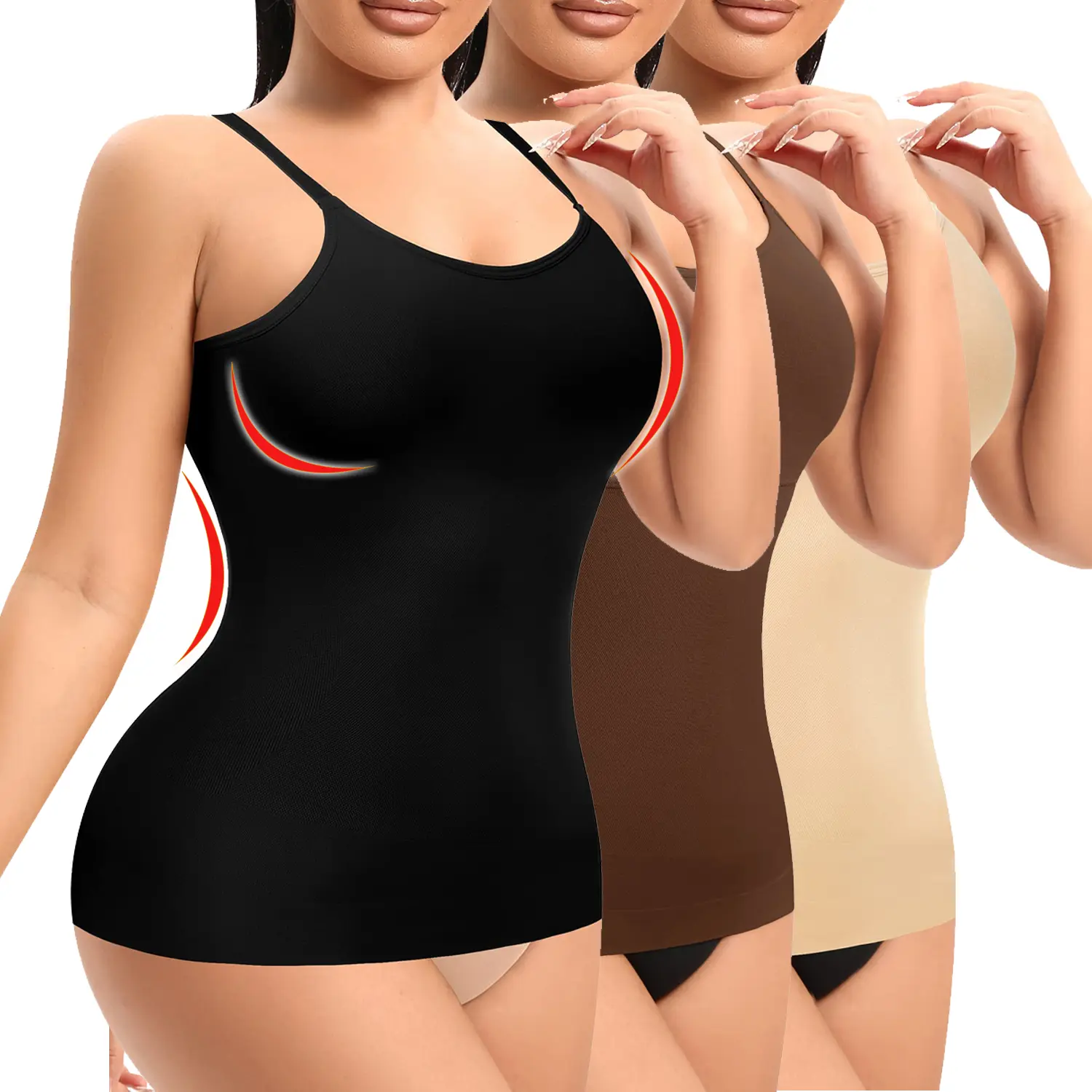 Women's Tummy Control Shapewear Camisole - Basic Lightweight Smoothing Tank Top with Adjustable Straps, Plus Size for Athletic Sports Clothes, Activewear, Casual, 3Xl, Scoop Neck, Plus Sizes, Spandex Mix, Breathable Fit, Pull On, Double Layer, Backless, S