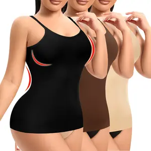 Camisole for Women Tummy Control Cami Shaper Compression Tank Top Shapewear, Ladies Round Neck Cami Body Shaper Camisole Tank Tops Plus Size S-3XL Black Beige Brown