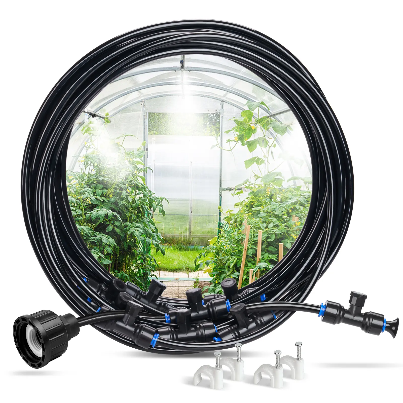 HOMENOTE Misting Cooling System, 32/65/98FT Pre-Assembled Misting Kit, 18 Rust-Proof Nozzles, 3/4" Adapter, Outdoor Mister for Patio Cooling, Greenhouse, Pet & Chicken Coop