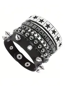 Gothic Rivet Star Fashion Bracelet Set, Stackable Bracelets, Alloy Chain Bracelet, Unisex Daily Party Wear, Couple Jewelry, Christmas Valentine Halloween Decor