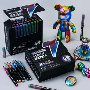 48 Colors Metallic Acrylic Markers, Quick Drying, Fade Resistant, Perfect for Painting, Illustrations, School Projects, Paper, Fabric, Wood, Rocks, Acrylic Marker Pen