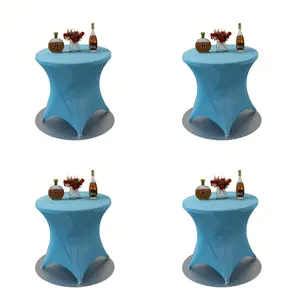 4-Pack Lycra Spandex Stretch Cocktail Round Tablecloths - Wrinkle-Resistant, Turquoise Solid Color, Machine-Made for Weddings, Parties, Outdoor Events, Christmas & Festive Decor, Smooth Table Cover, Easycare Material