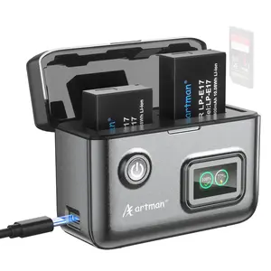 Artman LP-E17 Battery 1400mAh (2-Pack) and 1.5H 2-Slot LCD USB-C Fast Charger for Canon EOS R100 R50 RP R10 R8, Rebel T8i T7i T6i T6s SL2 SL3, M3 M5 M6, 77D 200D 250D 750D Camera,Smart Percent Display