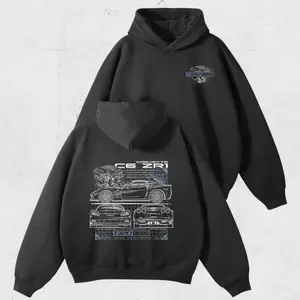 C6 ZR1 Blueprint Hoodie – Corvette Engine & Chassis Line Art for Car Enthusiasts, Performance Racing Style, Unisex Menswear Auto Hoodie
