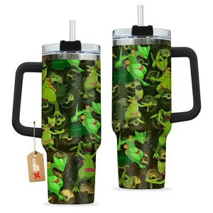 STORMMECH- Sceptile 40oz Handle Tumbler – PKM Stainless Steel Travel Mug, Anime Inspired Vacuum Insulated Cup, Large Iced Coffee Tumbler, Manga Fighter Drinkware, Otaku Gift for Him Her