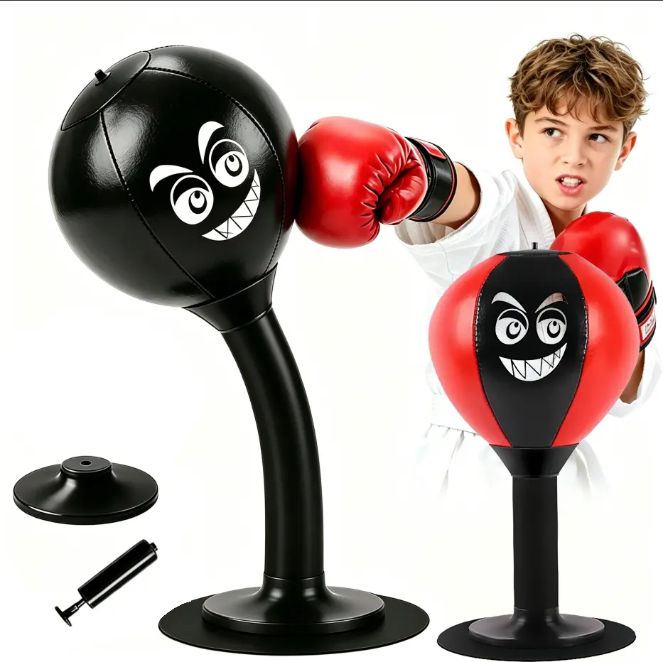 14.6in Durable Desktop Boxing Punching Bag with Strong Suction Cup, Flexible Rubber Stress Buster, Adjustable Lightweight Fast-Rebound Design, Pump-Included, All Ages Hand-Safe Indoor Office Desk Reaction Training & Stress Relief Tool