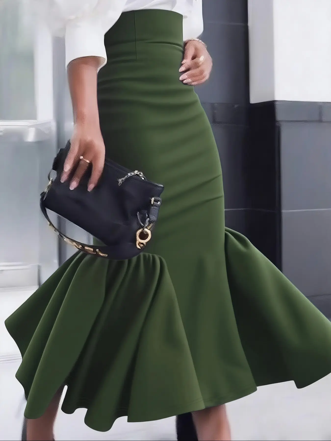 Elegant Mermaid Tail Skirt for Women, Womenswear, Plain Fitted Bodycon Pleated Half Skirt, Party & Lunch Dress, Fashionable Chic Daily Wear Bottom