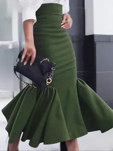 Elegant Mermaid Tail Skirt for Women, Womenswear, Plain Fitted Bodycon Pleated Half Skirt, Party & Lunch Dress, Fashionable Chic Daily Wear Bottom