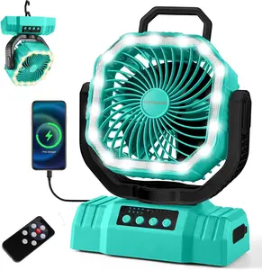 Odoland 20000mAh Rechargeable Camping Fan & LED Lantern with Power Bank, Auto Oscillation, Remote, Timer, 4 Speeds and 360° Hook
