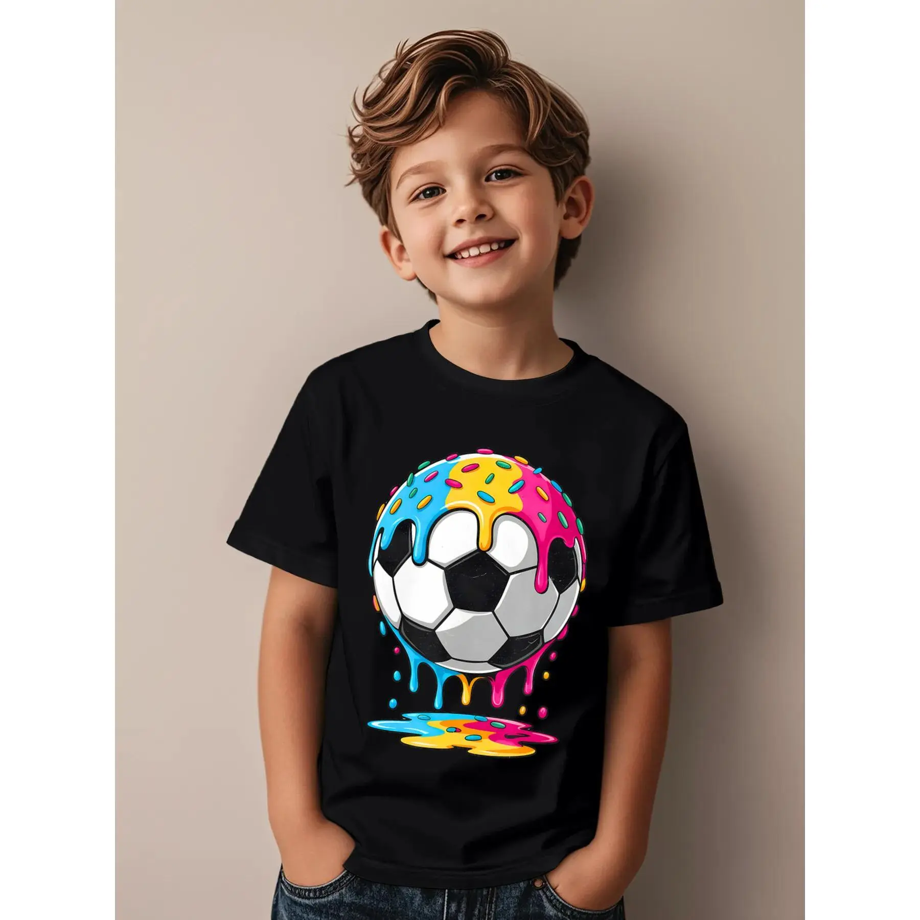 Soccer Ball Drip Soccer Player Soccer Drip Soccer Novelty Awesome Graphic Kid T-Shirt Fashion Kid T Shirts Trending Tees Tops for Kid