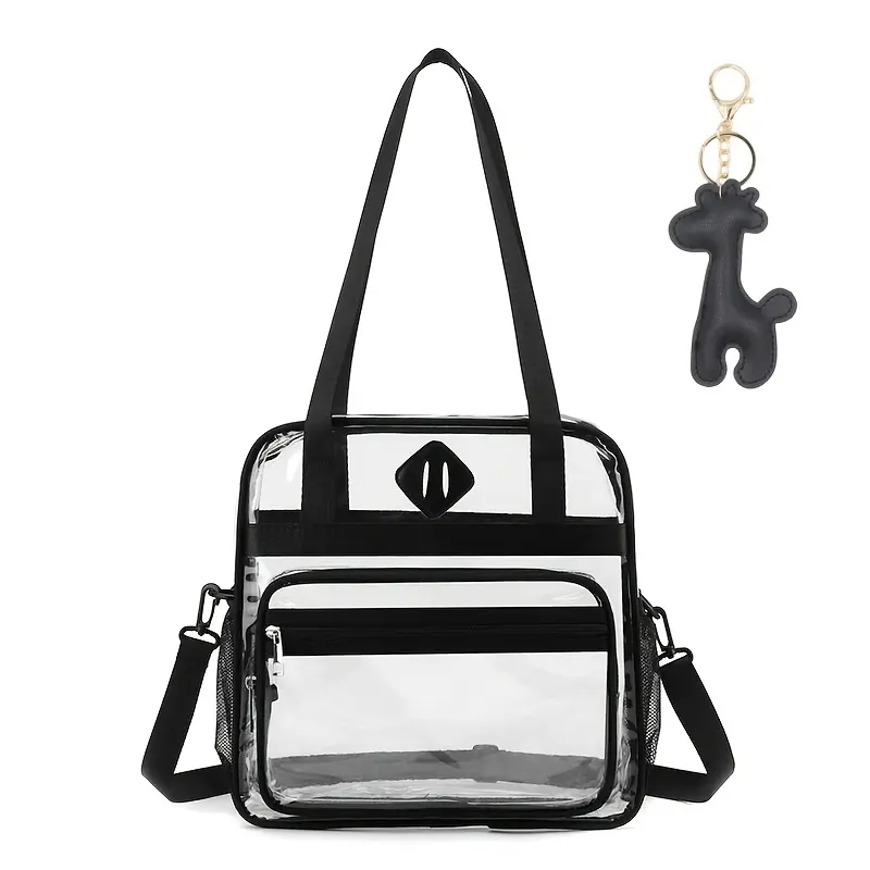 Clear Tote Bag, Heavy Duty PVC 12.2×12.2×4.7 in Clear Bag Transparent Bag,Crossbody Shoulder Bag with Adjustable Reinforced Strap for Work,Sporting Events&Gym