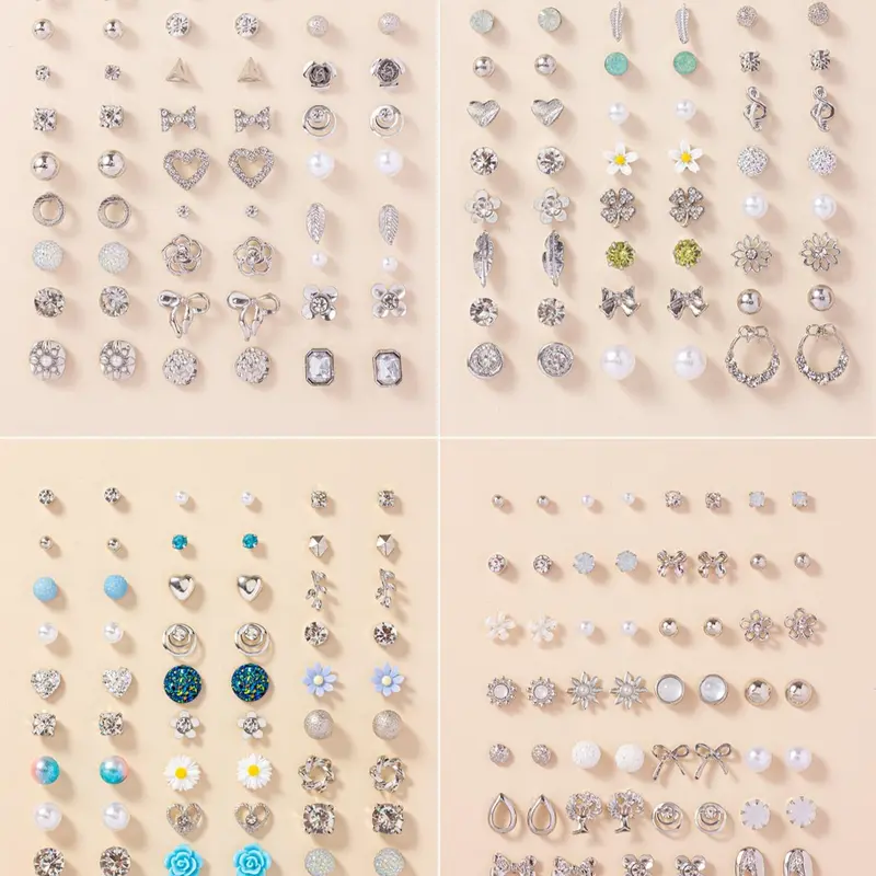 Women's Elegant Faux Pearl & Rhinestone Decor Stud & Hoop & Dangle Earrings, 30 Pairs Exquisite Flower & Bowknot & Heart Design Earrings, Chic Gorgeous Jewelry As Gift for Girlfriend for Party Decor, Valentine's Day Gift