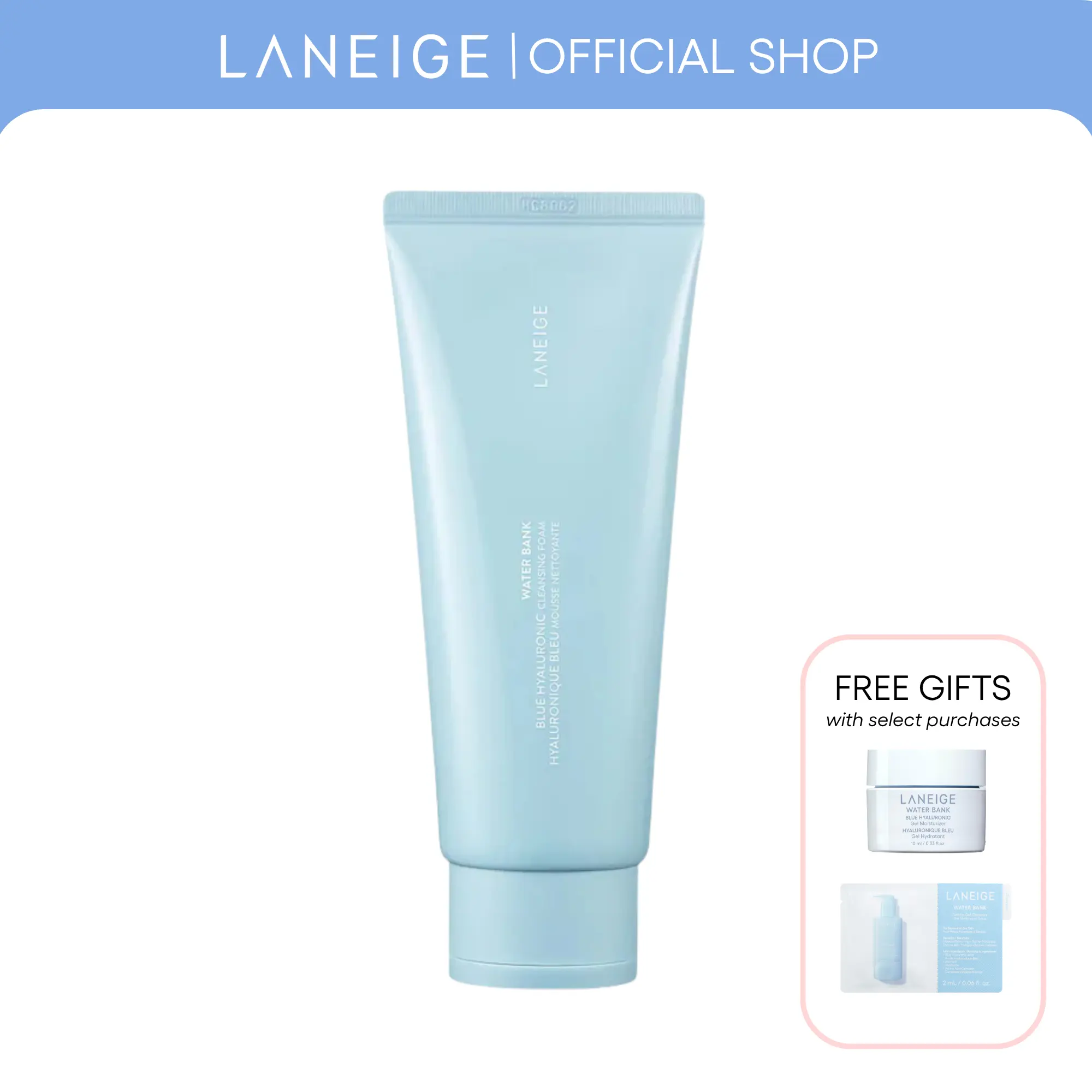 Laneige Water Bank Blue Hyaluronic Cleansing Foam, Facial Cleanser, Softening Korean Cleanser