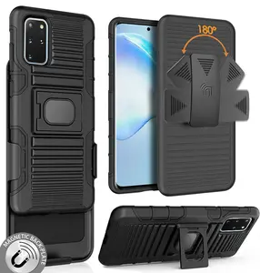 Case with Clip for Galaxy S20 Plus, Nakedcellphone Black Rugged Ring Grip Cover [with Stand and Built-In Mounting Plate] and [Belt Hip Holster] for Samsung Galaxy S20+