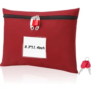 Cash Bag with Lock and 2 Keys Money Bag For Cash With Lock 11.4 * 8.3inch Money Bank Deposit Bag With Zipper For Business Personal (Red)