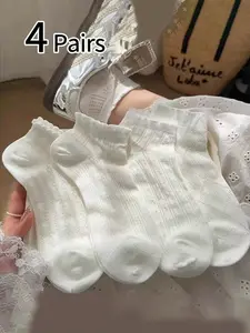 Women's Ballet Style Lace Socks, Spring Summer Thin Breathable Mesh Lolita Princess Socks, Sweet Girls Short Socks with Small Leather Shoes, Ankle Solid Socks