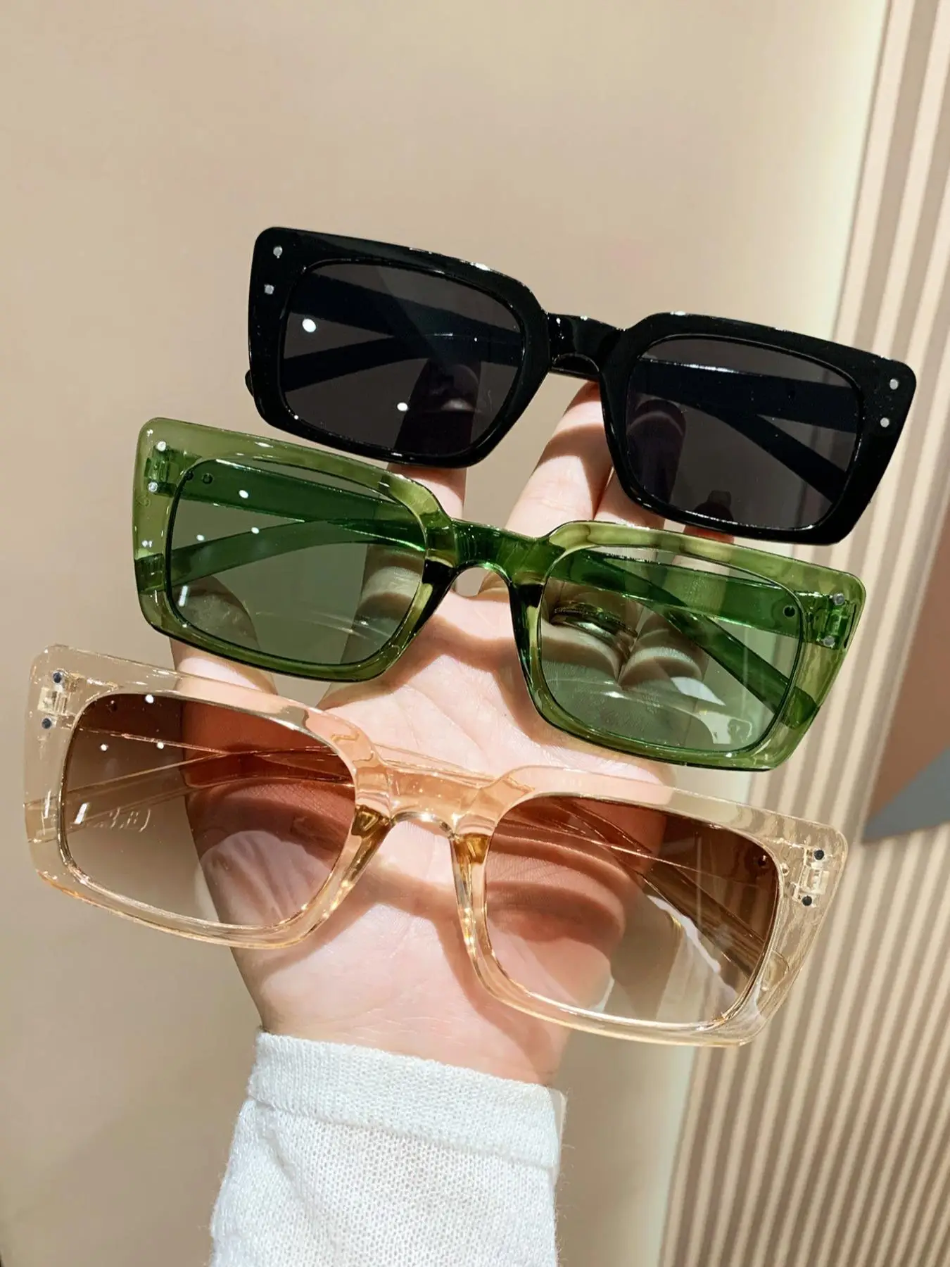 Unisex Vintage Square Frame Sunglasses, Plastic Sunglasses, 3 Pairs Trendy Casual Glasses Sunglasses for Everyday Use, Modern Fashionable Versatile Ac