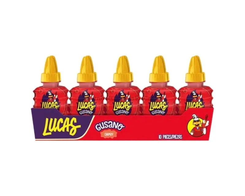 Lucas Gusano Chamoy Liquid Candy, 10 Count, Sweet, Savory, Mexican Candy, Dulces Mexicanos, Snack, Bonbon