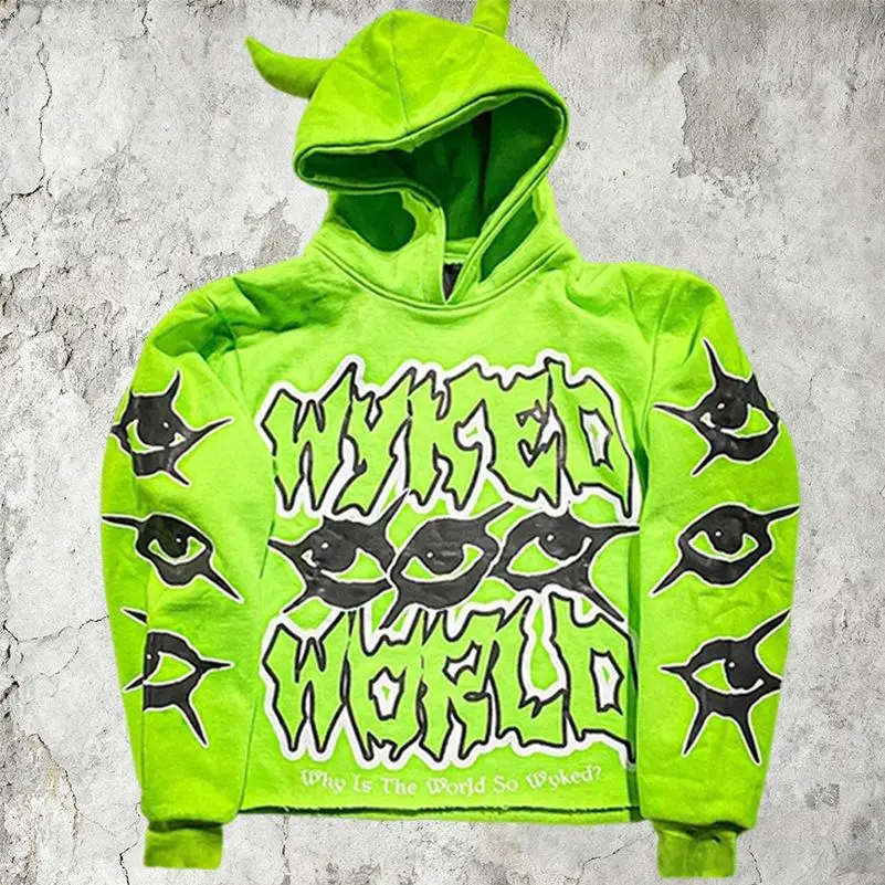 Men's Neon Green Hoodie with Horns - 