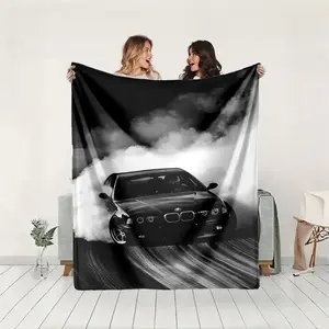 1 piece BMW E39 drifting during high-speed cornering moment themed flannel blanket - Modern-style flannel blanket, suitable for sofas and beds, all-season use, super soft and comfortable, digital printing, 100% polyester material, machine washable