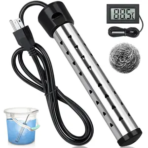2000W Portable Electric Water Heater with 304 Stainless Steel LCD Thermometer & Bucket Heater for Efficient Safety in Submersible Bathrooms Durable Multifunction