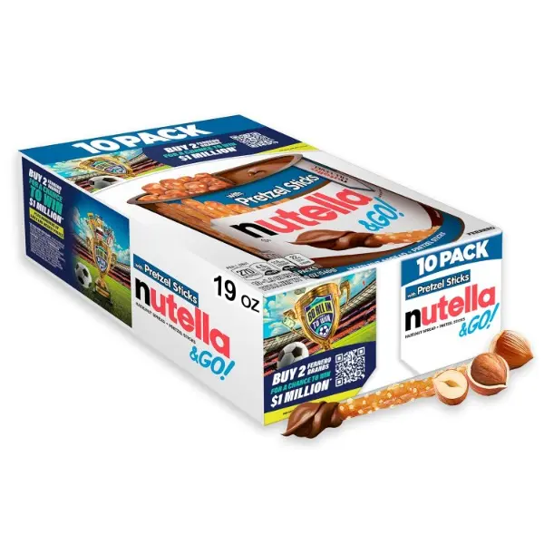 Chocolate Hazelnut Cocoa Spread with Pretzel Sticks Snack Packs - 10 Count, 1.9 oz Each - Ideal for Road Trips, School Snacks, After-School Treats for Adults, Children, Palm Oil