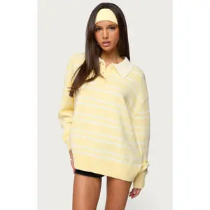 Edikted Women's Rilynn Striped Polo Sweater