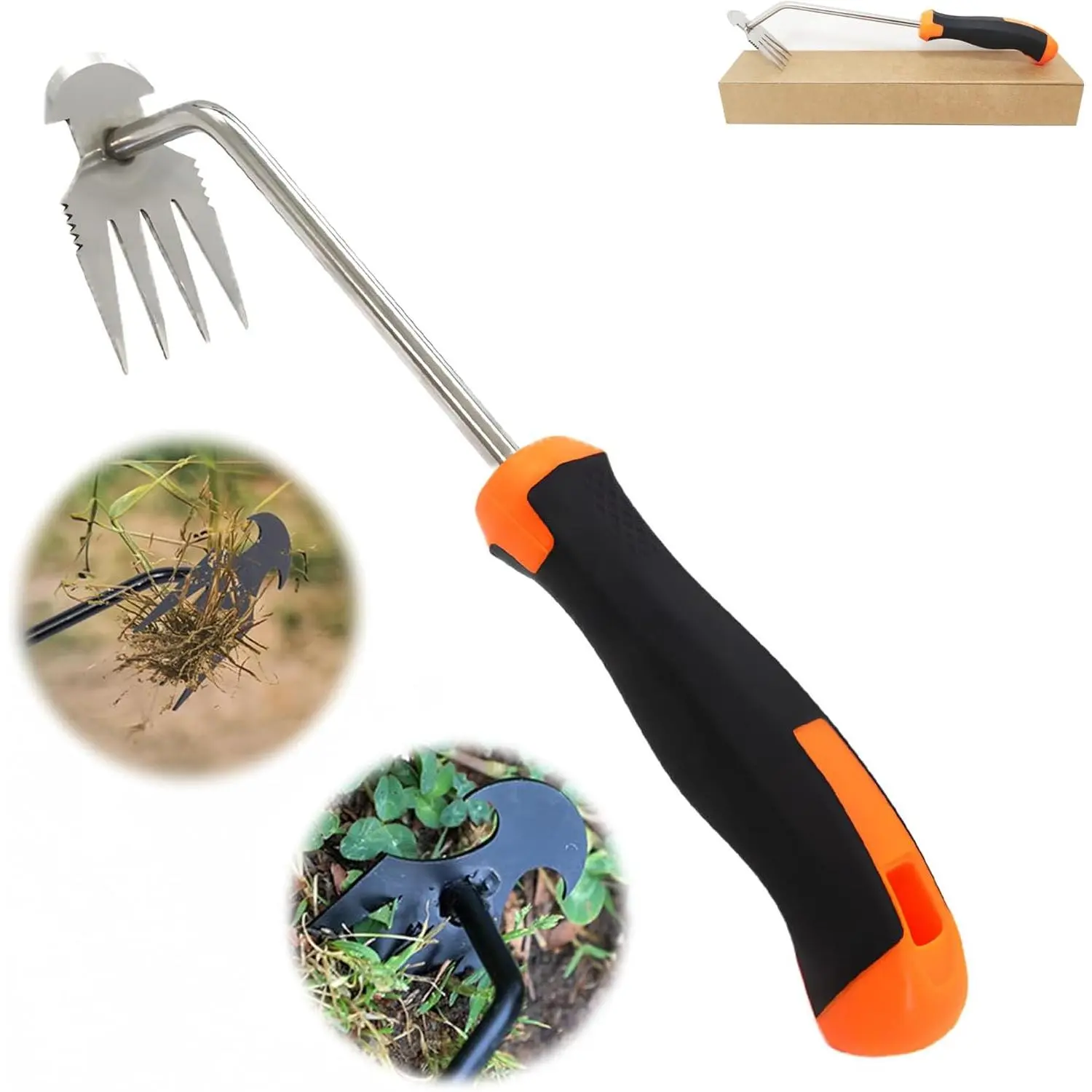 Dual-Action 4-Claw Lawn Weeder, Ergonomic Grip Garden Hand Tool for Efficient Root Removal, Precision Weed Extraction, Patio Use, Ideal for Garden Enthusiasts, Dual-Action 4-Claw Weeder, Hand Weed Puller