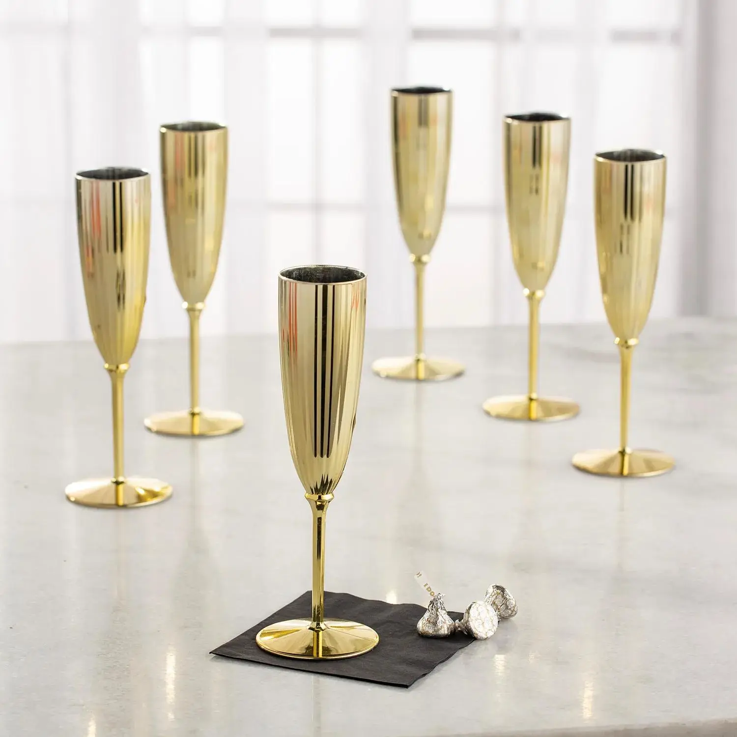 Elegant Gold Metallic Plastic Champagne Flutes - 48 Pc.