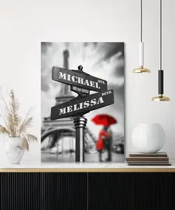 2D Flat, 1pc Framed Loves crossing sign- Personalized canvas prints with couple's names and date, for Anniversary, Wedding, Valentine's Day.wall art, whimsical home decor wicked good poster
