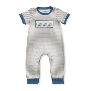 Toddler Boy Striped Embroidered Duck Short Sleeve One-piece Bodysuit