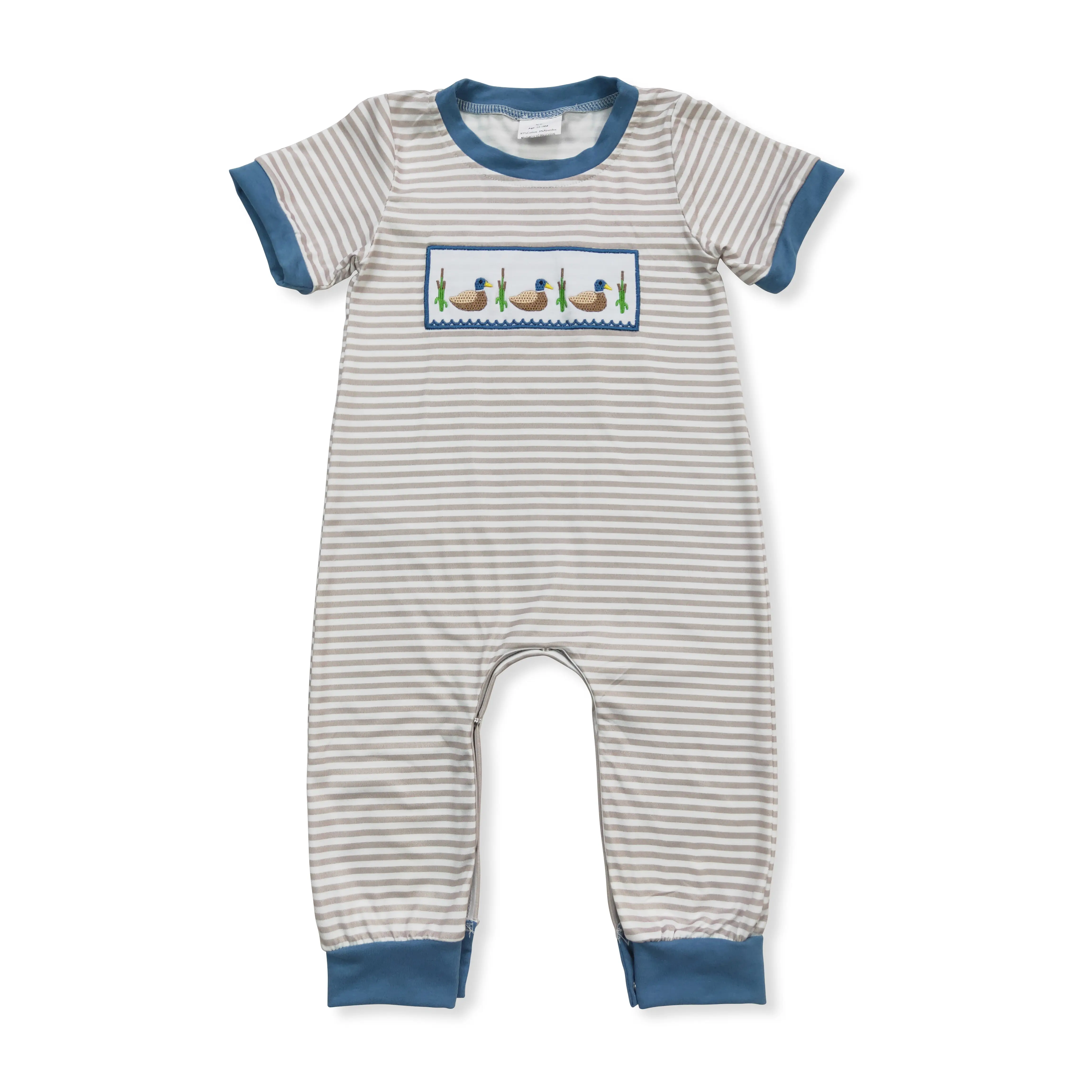 Toddler Boy Striped Embroidered Duck Short Sleeve One-piece Bodysuit