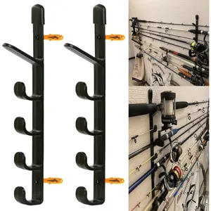 1Pair Fishing Rod Storage Rack, Horizontal Wall Mount Fishing Pole Holder Storage Organizer for Garage & Cabin & Basement - Holds up to 5 Rod - Easy to Install . Hardware included.
