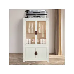 Portable Wardrobe Closet Storage Organizer For Clothes, Folding Storage Bins With Lid, Stackable Storage Box With Hanging Rod And Doors, Collapsible Cabinet With Wheels, 10 Hangers For Bedroom, Office