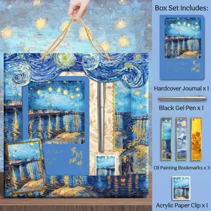 Van Gogh Hardcover Art Journal Craft Kit - Aesthetic DIY Scrapbooking & Stamping Stationery Gift Set with Pen and Bookmarks for Enthusiasts