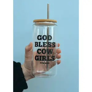 God Bless Cowgirls Glass Cup