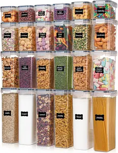 Airtight Food Storage Containers with Lids, Vtopmart 24 pcs Plastic Kitchen and Pantry Organization Canisters for Cereal, Dry Food, Flour and Sugar, BPA Free, Includes 24 Labels，Black Set Utensils