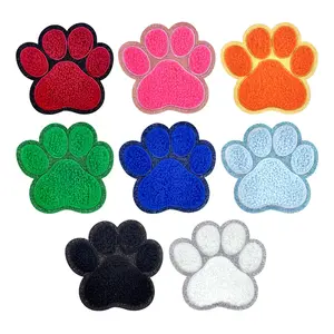 8-Piece Multicolor Unique Embroidery Chenille Patches, Pet Paw Print Design, DIY Clothing Bag Shoe Decoration, Hot Glue Iron-On Patches