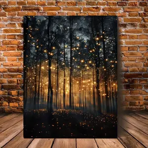 Magical Forest Wall Art Print: Enchanted Fireflies Decoration, Dark Fairycore, Moody Botanical Canvas, Forest Landscape Decor, Design Poster Tree Bedroom Ornaments Artistic Photo
