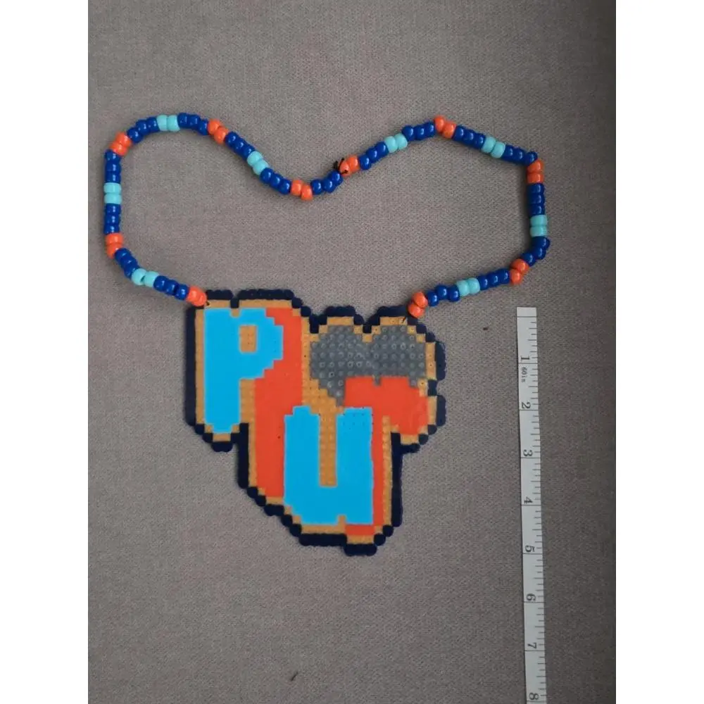 PLUR Perler Red Blue Gold Silver Beaded Necklace with Colorful Beads and Heart Design