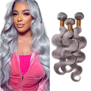 Grey Body Wave Bundles 100% Human Hair Highlight Remy Human Hair Bundles Quick Weave Hair Extensions Purple Highlights